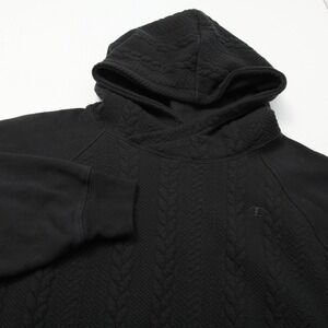 Champion Reverse Weave Hoodie Womens XL Black Cable Knit Textured W0164